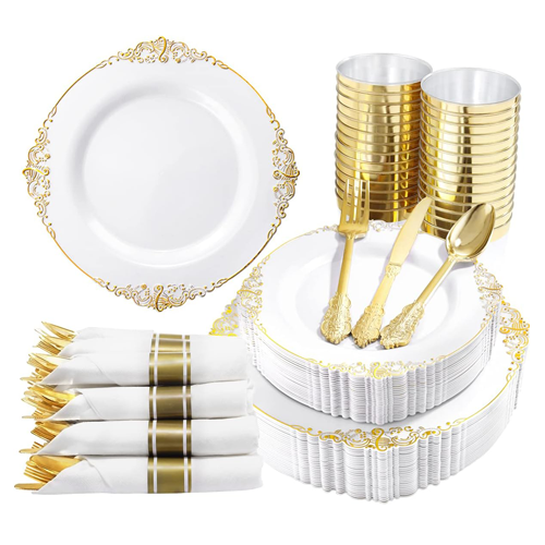 White and Gold Plastic Plates