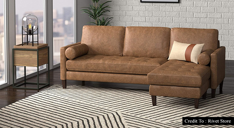 cognac leather sectional