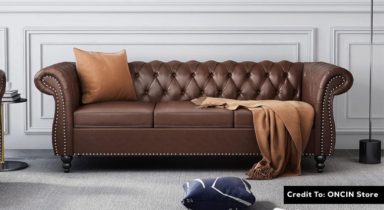 Brown Faux Leather Sofa